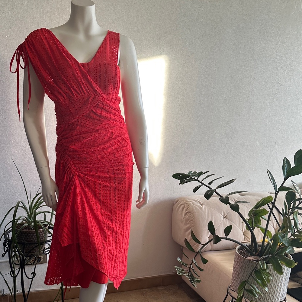 Tanya Taylor Juliet Red Eyelet Crochet Midi Dress NWT – Size 0 | $495 Retail